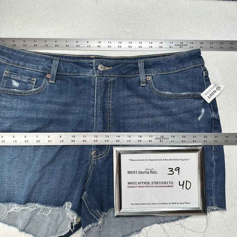 Old Navy Shorts Womens 18 OG Straight High Rise Blue Stretch Denim Jean Fray NEW